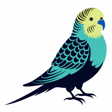 recommend clip art: A budgerigar silhouette vector style with a tree branch on a white background.