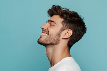 Fototapeta premium A close up of a man's face with his eyes closed