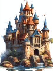 Fototapeta premium Majestic Stone Castle with Blue Roofs