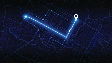 neon GPS road map of Santiago with the arrow that moves to the point of destination