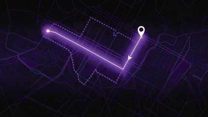 neon GPS road map of Santiago with the arrow that moves to the point of destination