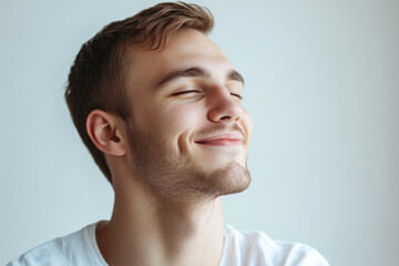 Fototapeta premium A close up of a man's face with his eyes closed