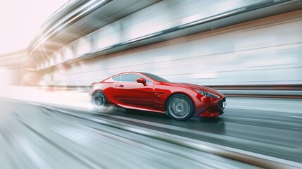 Obraz premium Red Sports Car Speeding Through a Tunnel