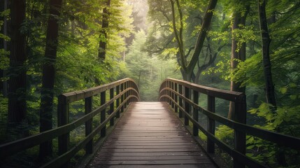 Obraz premium Wooden Bridge in a Lush Forest