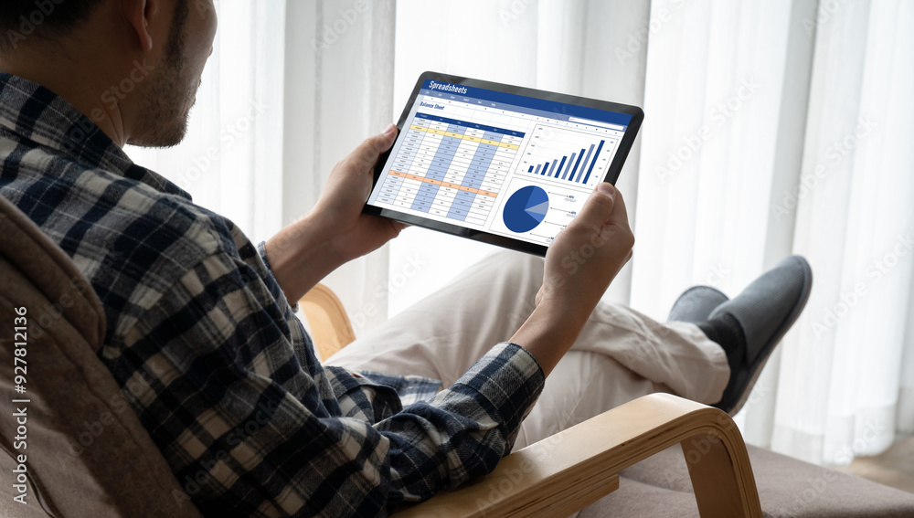 Poster spreadsheet document information financial startup concept. data and graphs in spreadsheet documents