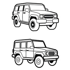 Line art illustration of two classic SUVs adobe illustrator vector.
