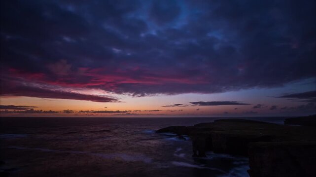 4K Sun Down at Yesnaby Stack in Sandwick Orkney.