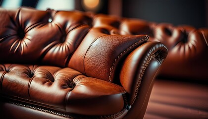 Obraz premium Luxurious Brown Leather Chesterfield Sofa Detail