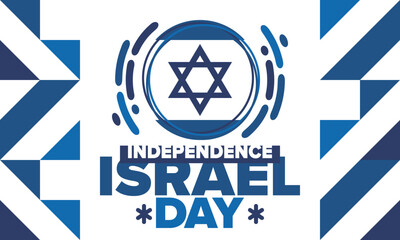Israel Independence Day. National holiday, celebrated annual. Israel flag. Star of David, jewish symbol. Patriotic sign and elements. Poster, card, banner and background. Vector illustration