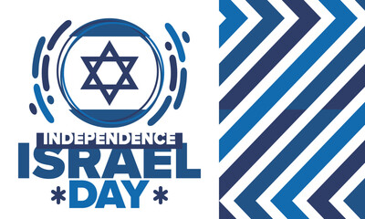 Israel Independence Day. National holiday, celebrated annual. Israel flag. Star of David, jewish symbol. Patriotic sign and elements. Poster, card, banner and background. Vector illustration