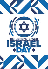 Israel Independence Day. National holiday, celebrated annual. Israel flag. Star of David, jewish symbol. Patriotic sign and elements. Poster, card, banner and background. Vector illustration