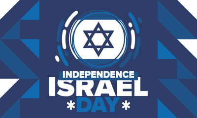 Israel Independence Day. National holiday, celebrated annual. Israel flag. Star of David, jewish symbol. Patriotic sign and elements. Poster, card, banner and background. Vector illustration