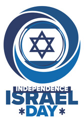 Israel Independence Day. National holiday, celebrated annual. Israel flag. Star of David, jewish symbol. Patriotic sign and elements. Poster, card, banner and background. Vector illustration
