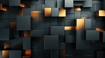 generated illustration of black and gold cubic abstract background. Modern geometric surface pattern