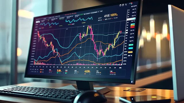 A sleek line graph displayed on a high-resolution monitor, showing a sharp upward trend in financial performance exceeding targets