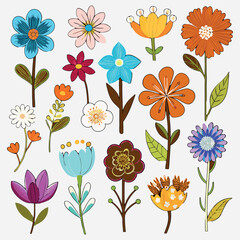 Colorful flowers seamless pattern, vector illustration hand drawn style, floral doodle background.