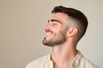 Obraz premium A close up of a man's face with his eyes closed