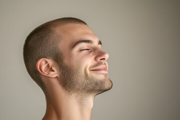 Fototapeta premium A close up of a man's face with his eyes closed