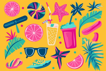 Fototapeta premium Lively Icons at a Vibrant Summer Beach Party: Poster Design