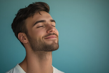 Fototapeta premium A close up of a man's face with his eyes closed