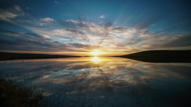 reflections over skaill loch in Orkney near Skara Brae
