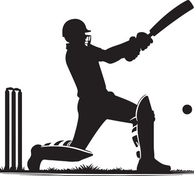 cricket player silhouette batting action clip art preview