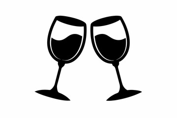 Wine glass icon, two wine glasses vector silhouette