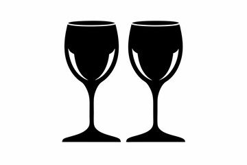 Wine glass icon, two wine glasses vector silhouette