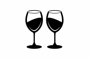 Wine glasses silhouette vector, wine icon, cheers with wine glasses. vector illustration
