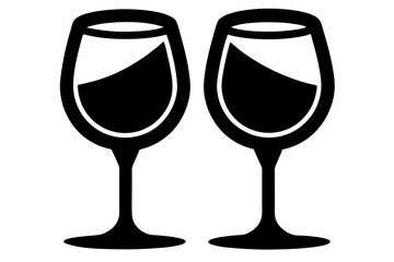 Wine glass icon, two wine glasses vector silhouette