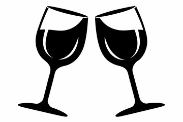 Wine glass icon, two wine glasses vector silhouette
