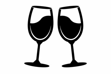 Wine glass icon, two wine glasses vector silhouette