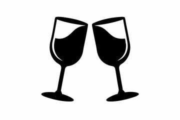 Wine glass icon, two wine glasses vector silhouette