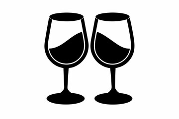 Wine glass icon, two wine glasses vector silhouette