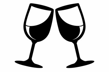 Wine glass icon, two wine glasses vector silhouette