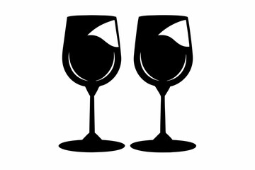 Wine glass icon, two wine glasses vector silhouette