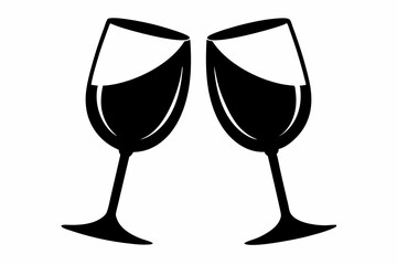 Wine glasses silhouette vector, wine icon, cheers with wine glasses. vector illustration
