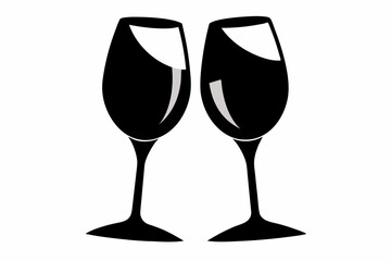 Wine glass icon, two wine glasses vector silhouette