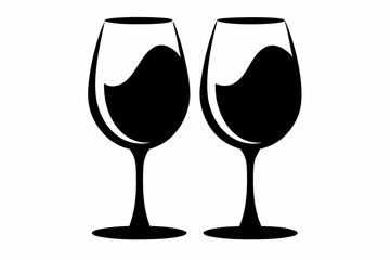 Wine glass icon, two wine glasses vector silhouette