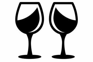 Wine glass icon, two wine glasses vector silhouette