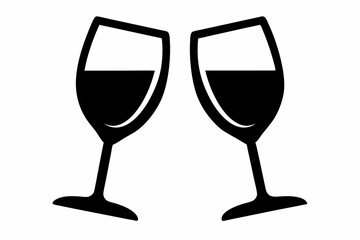 Wine glass icon, two wine glasses vector silhouette