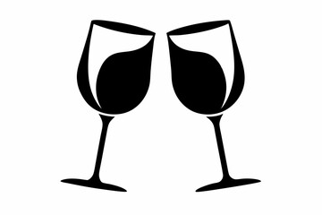 Wine glasses silhouette vector, wine icon, cheers with wine glasses. vector illustration
