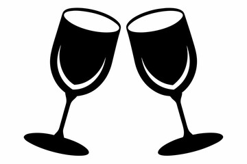 Wine glasses silhouette vector, wine icon, cheers with wine glasses. vector illustration
