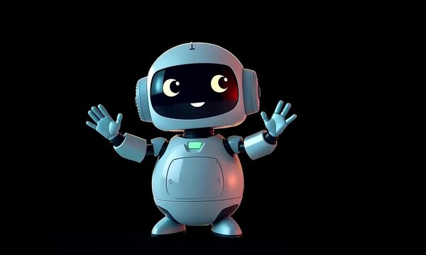 Friendly Animated Robot Waving in Dark Background