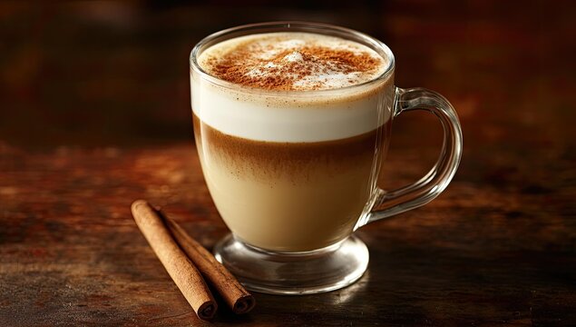 Cinnamon latte with cinnamon sticks.