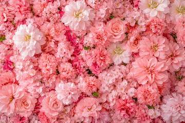 A dense wall of pink blossoms, forming a soft and vibrant floral background.