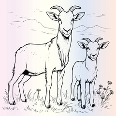 Family Of Goats Coloring Pages Drawing For Kids 