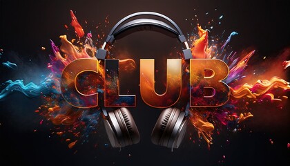 Club Music Party with Headphones and Vibrant Colors