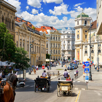 Beautiful View of the old town square Freyung from Heidenschuss. Freyung public square in Vienna. Capital of Austria, Vienna