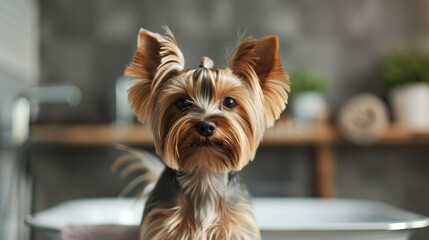 Stylish grooming of a Yorkshire Terrier